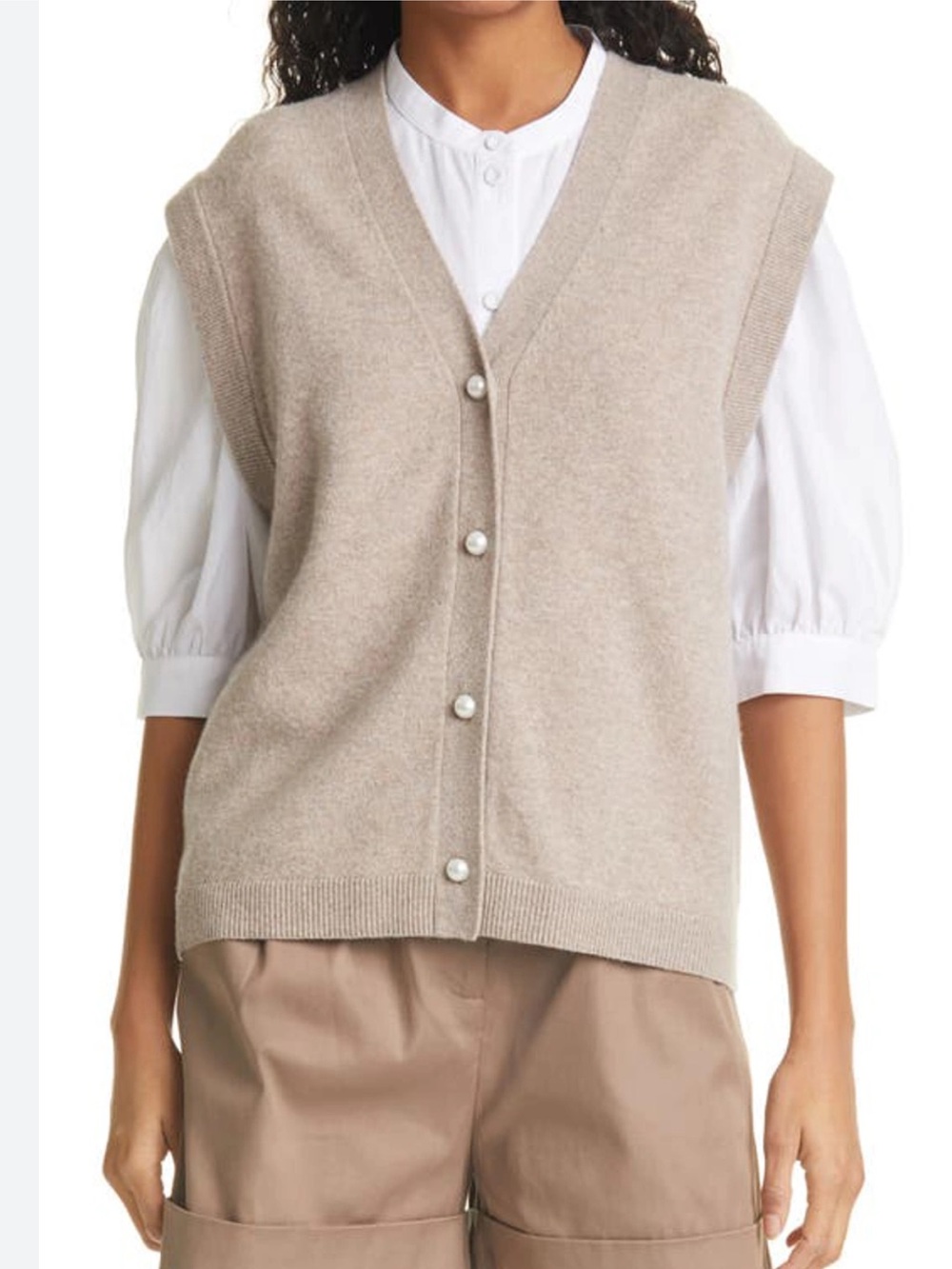 SAMSOE & SAMSOE Amaris Imitation Pearl Button Sweater 100% wool Vest